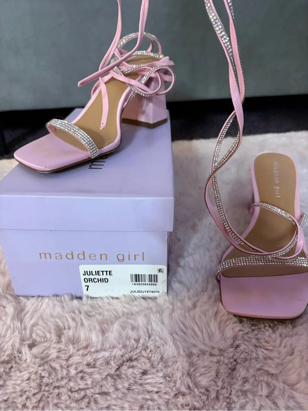 Madden Girl Orchid Pink Rhinestone Strappy Heels